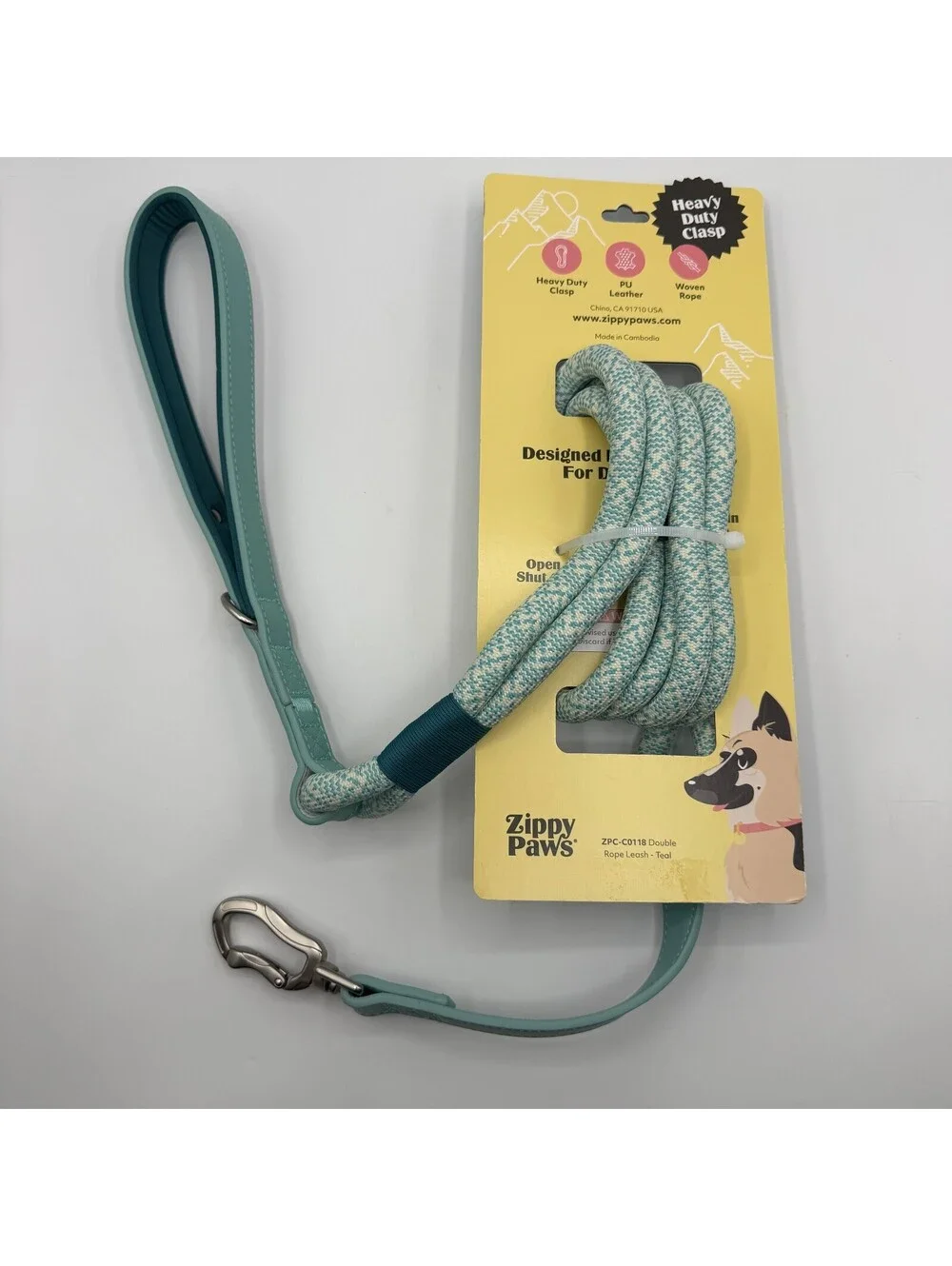 ZippyPaws Double Rope Leash 5 Foot Teal Dog Leash Woven ZPC-C0118 Zippy Paws